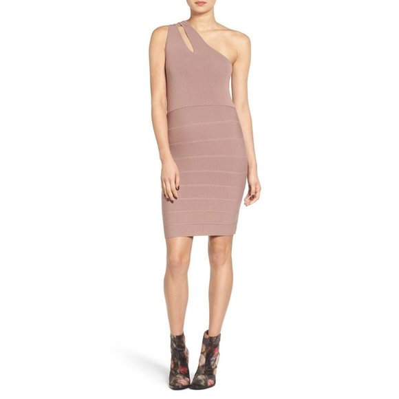 🆕LEITH Bandage Body Con One Shoulder Stretch Dress Tan Taupe Large (12) - Picture 1 of 5